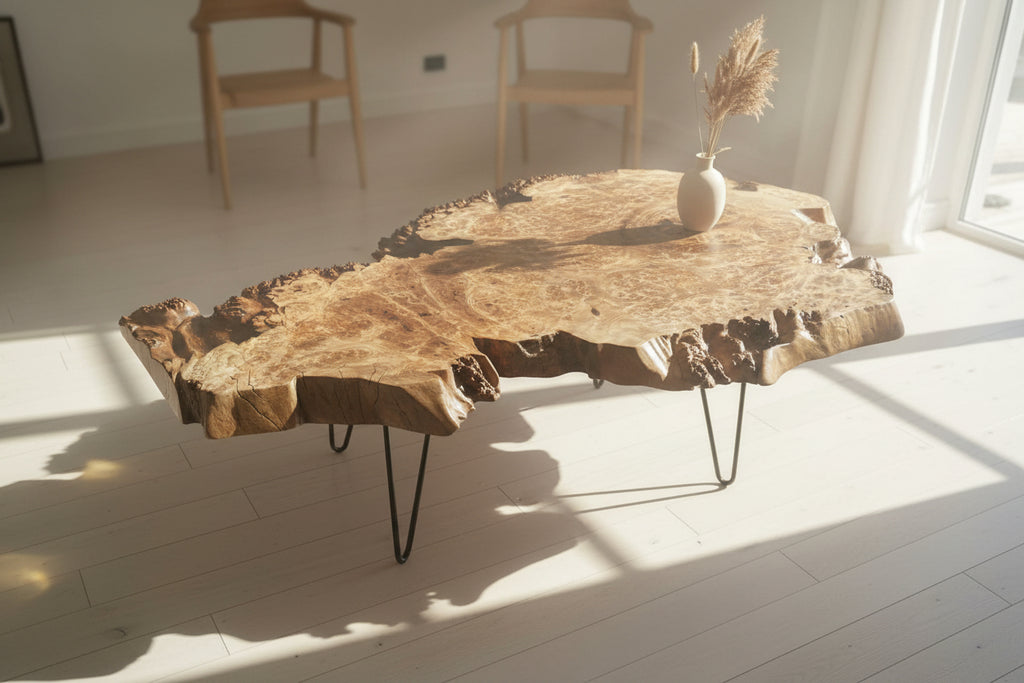 Raw stone slab with natural texture on a wooden floor