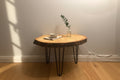 Wooden table with a natural edge design 
